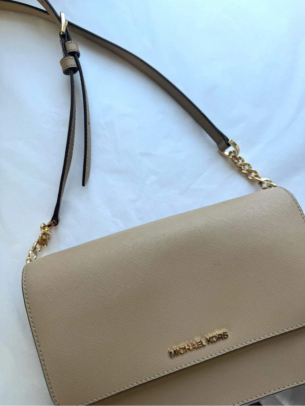 Michael Kors Daniela Saffiano Leather Crossbody Bag Gold Chain